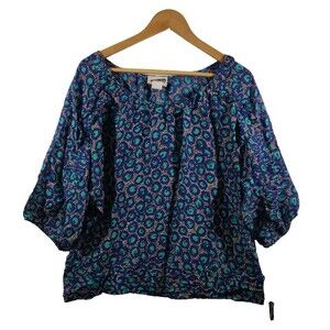 Redacted by Jay Godfrey Raglan Ruffle Tunic Lychee Indigo Jade L 100% Silk NWT